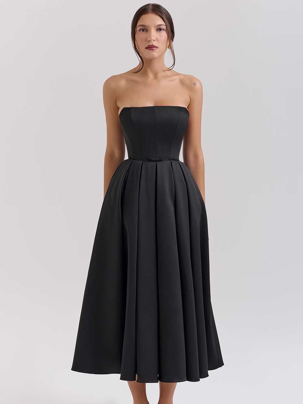House of CB Contessa Strapless Satin Corset A Line Midi Dress Black